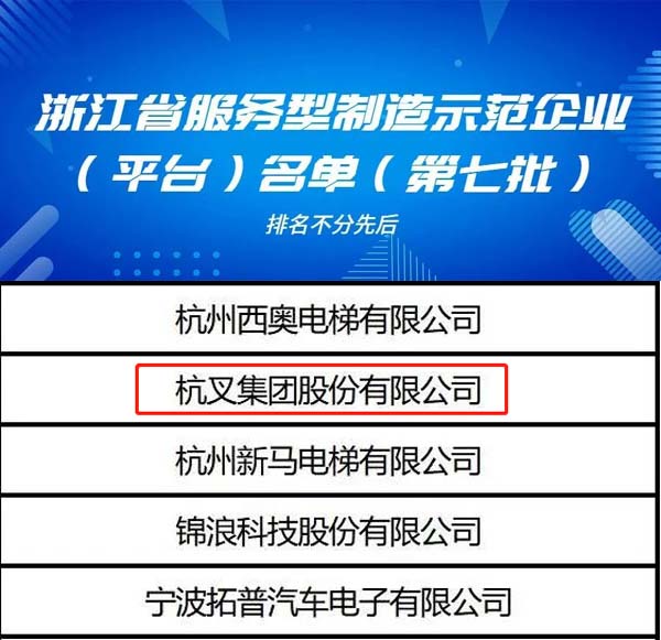 喜訊！杭叉集團榮列浙江省服務型制造示范企業(yè)名單